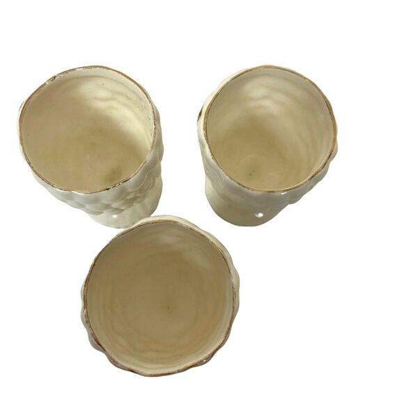 Egg Cups Vintage Japan Cream With Gold Leaves Thin Porcelain Set Of 3 2.5"x1.5" - Picture 5 of 15